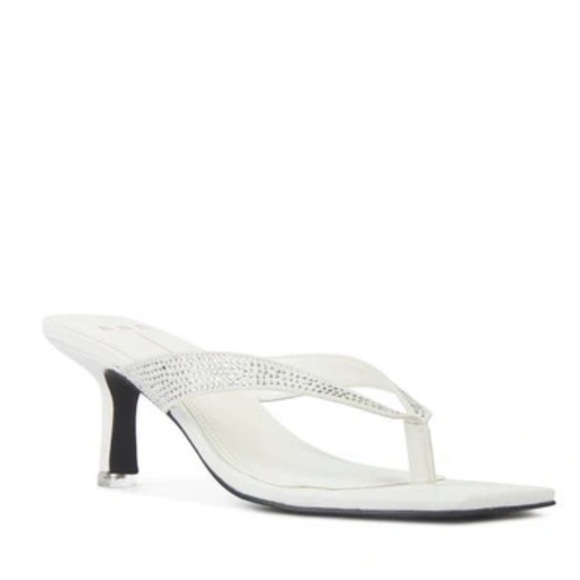 BLACK SUEDE STUDIO Estelle Square Toes Heeled Sandal in White NEW WITHOUT BOX - Picture 1 of 9